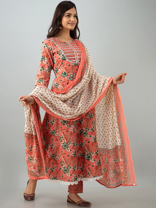 Women Coral Floral Printed Empire Kurta Set
