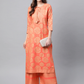Women Orange & Golden Cotton Kurta Set