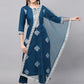 Women Cotton Blend Embroidered Blue Kurta set