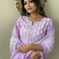 Women Cotton Blend Purple White Kurta set