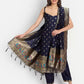 Women Cotton Silk Blue Kurta set with Dupatta