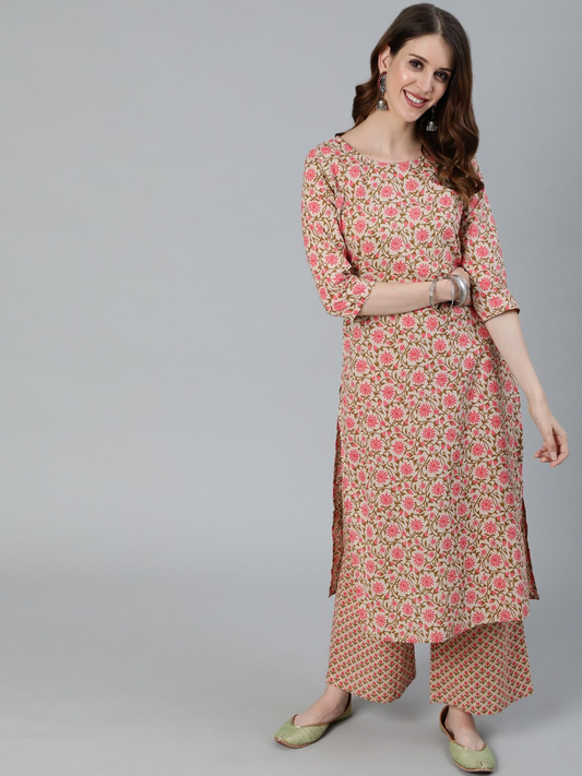 Women Cream-Coloured Floral Printed Kurta Set
