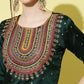 Women Dark Green Embroidered Silk Blend Kurta set