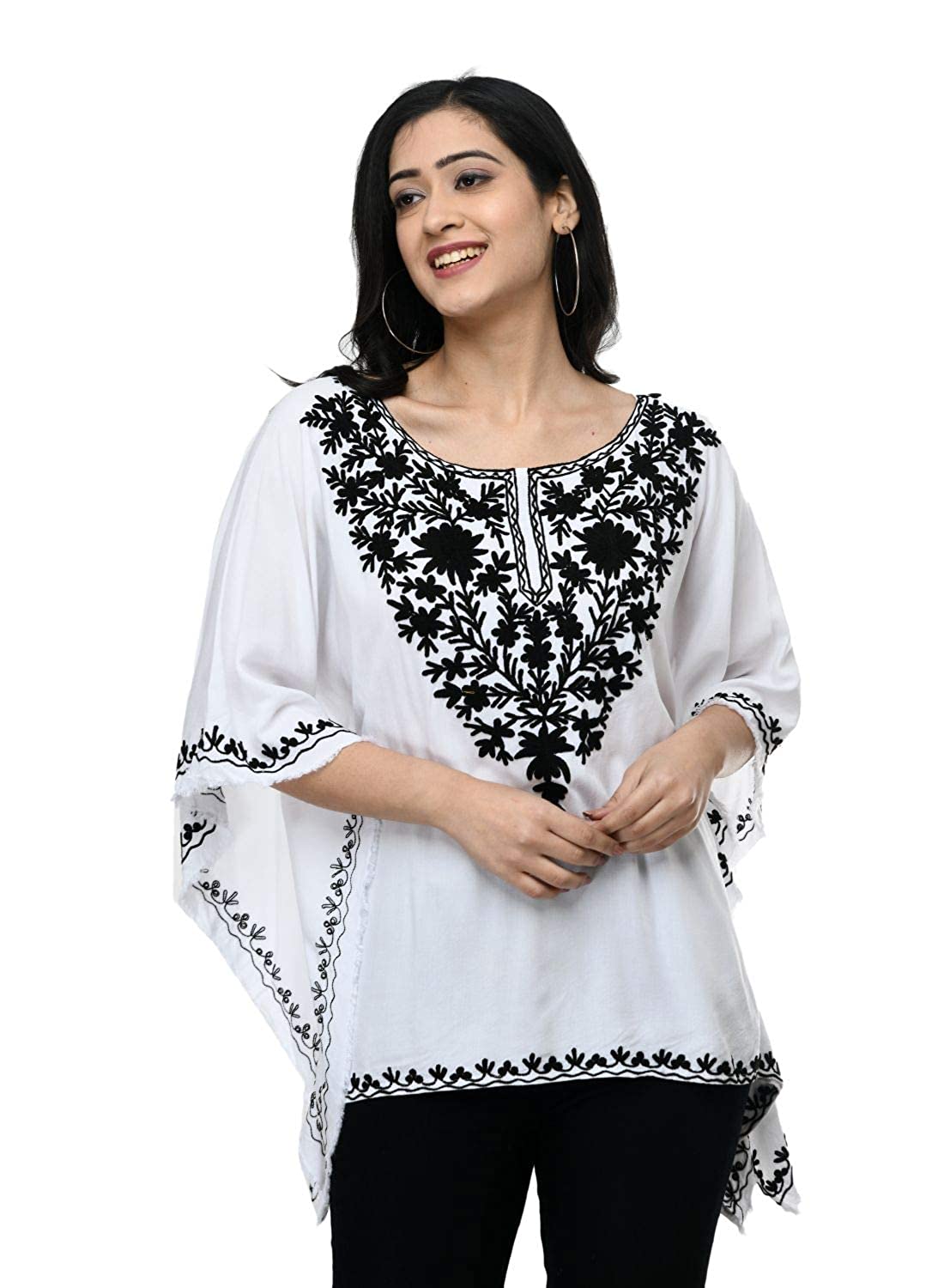 Women White Rayon Embroidered top