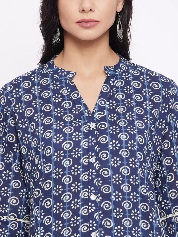 Women Ethnic Blue Printed Top
