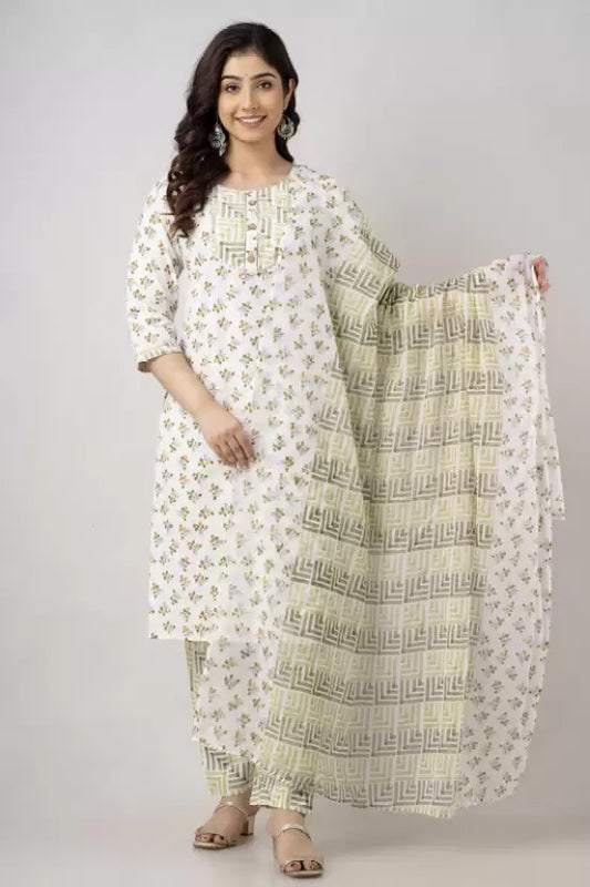 Women Fashion Floral Print Kurta Salwar & Dupatta Set