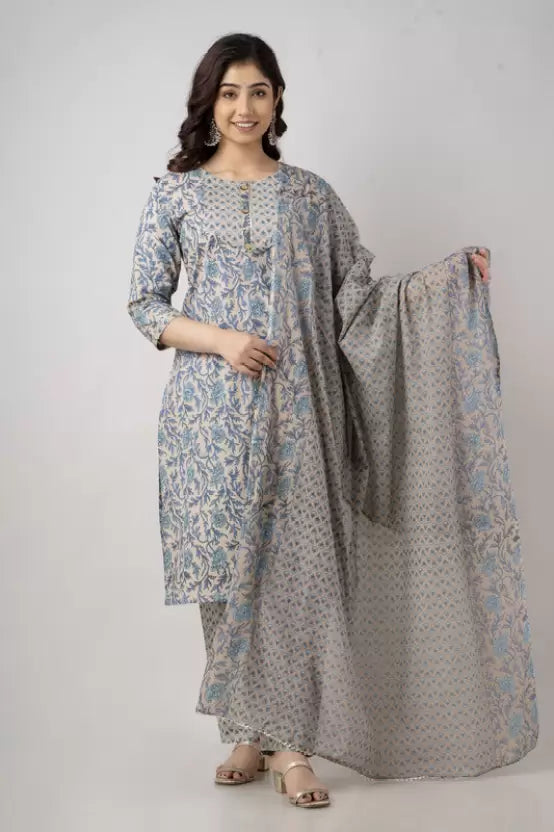 Women Fashion Floral Print Kurta Salwar & Dupatta Set