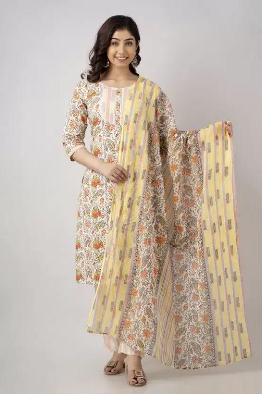 Women Fashion Floral Print Kurta Salwar & Dupatta Set