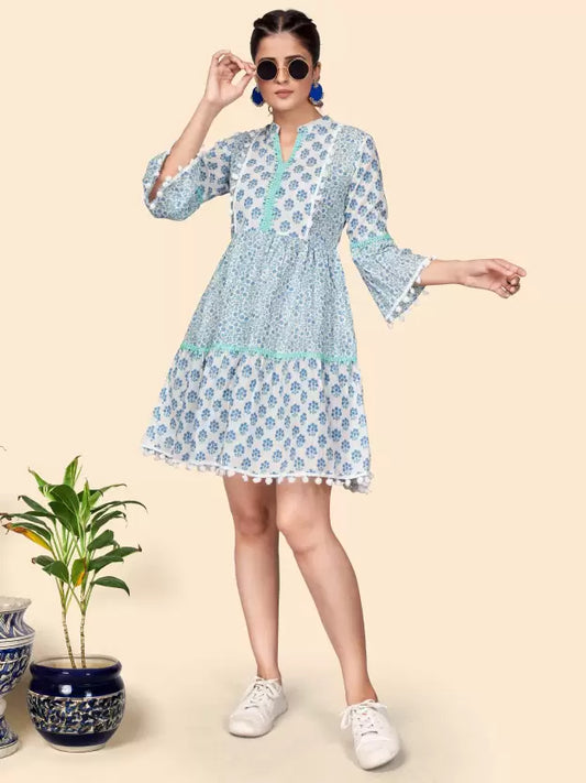 Women Fit and Flare Blue Dress