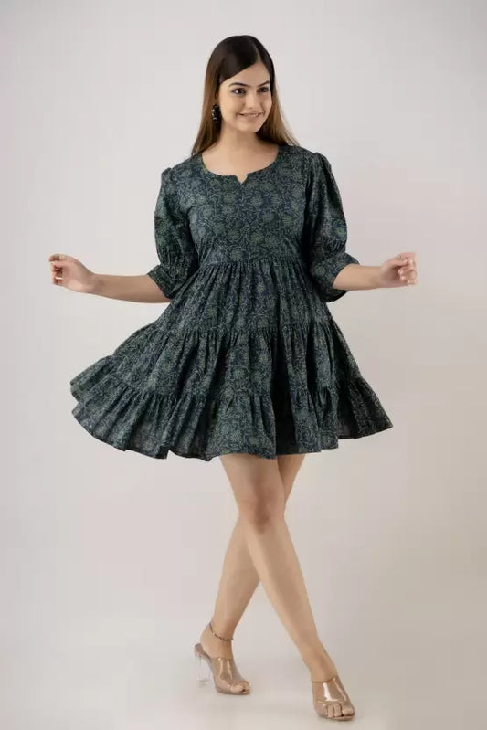 Women Fit and Flare Dark Green Dress