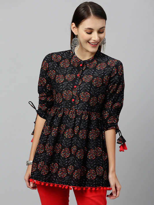 Women Floral Printed Pleated A-Line Top