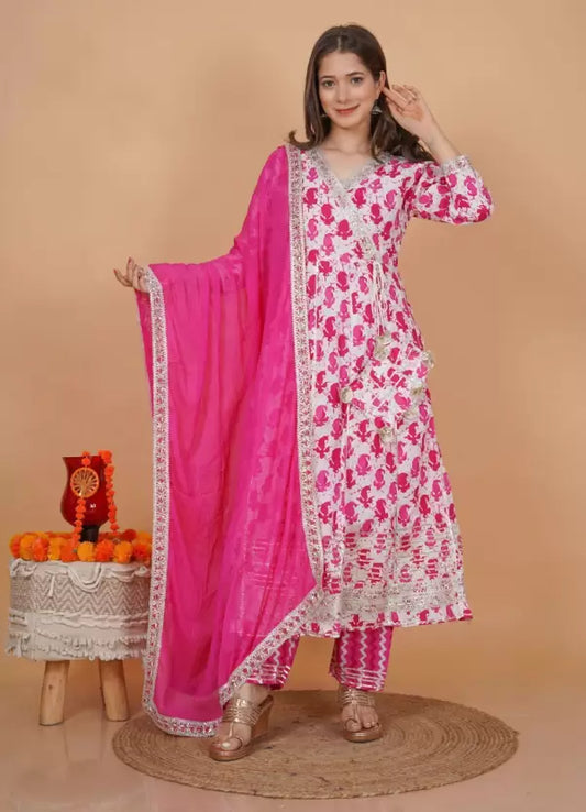 Women Gown and Dupatta Set Cotton Blend