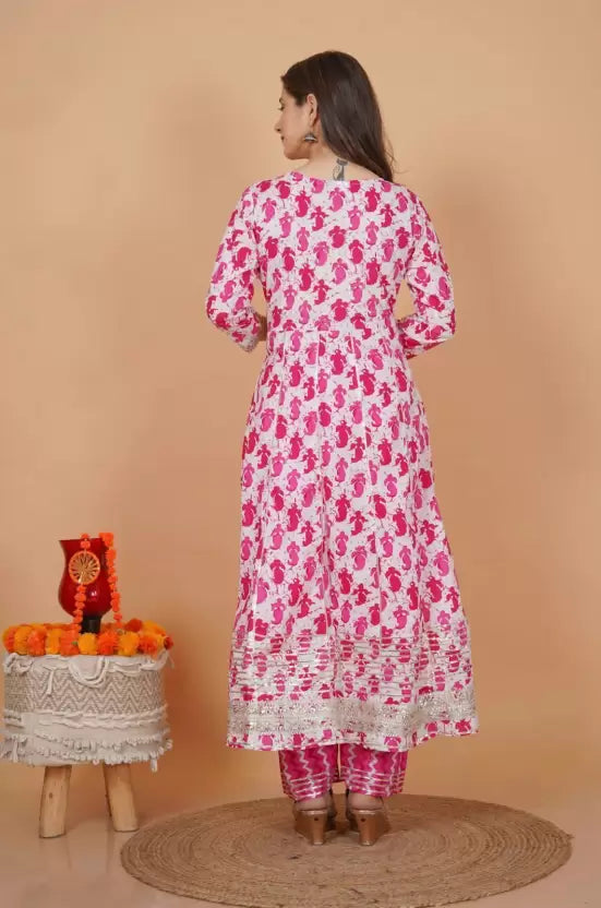 Women Gown and Dupatta Set Cotton Blend