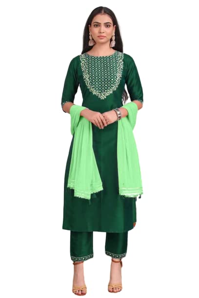 Women Green Art Silk Kurta set