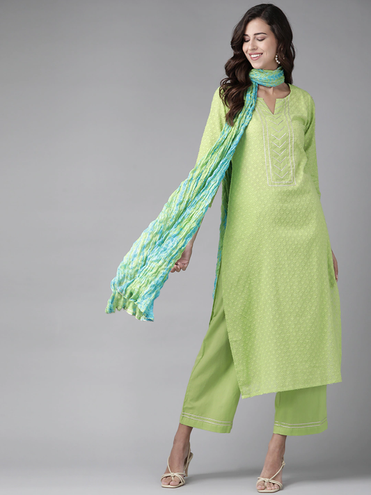 Women Green Cotton Kurta Set