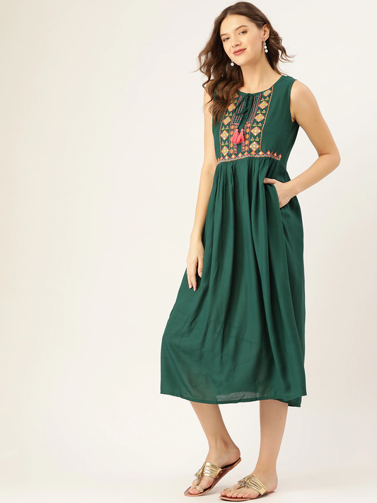 Women Green Embroidered Dress
