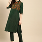 Women Green Embroidered Kurta Set