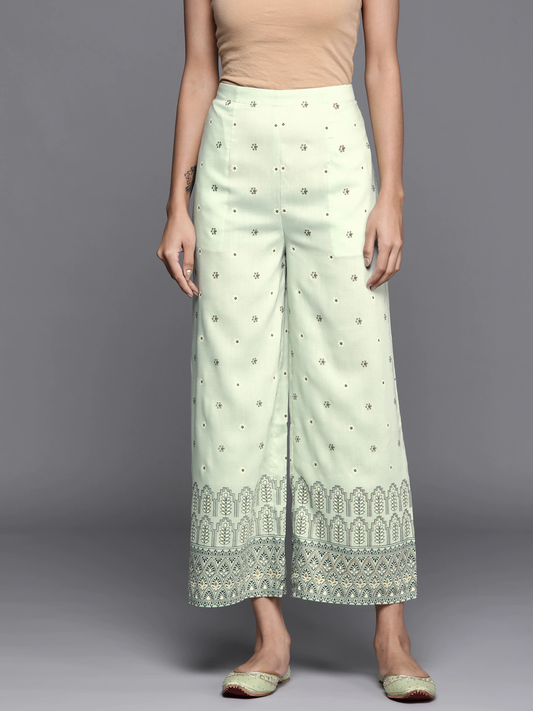 Women Green Ethnic printed Palazzos