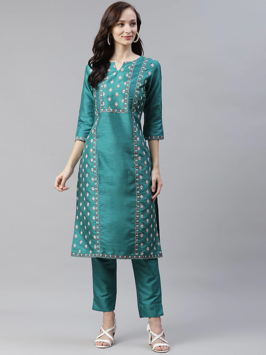 Women Green Ethnic Motifs Printed Kurta Set