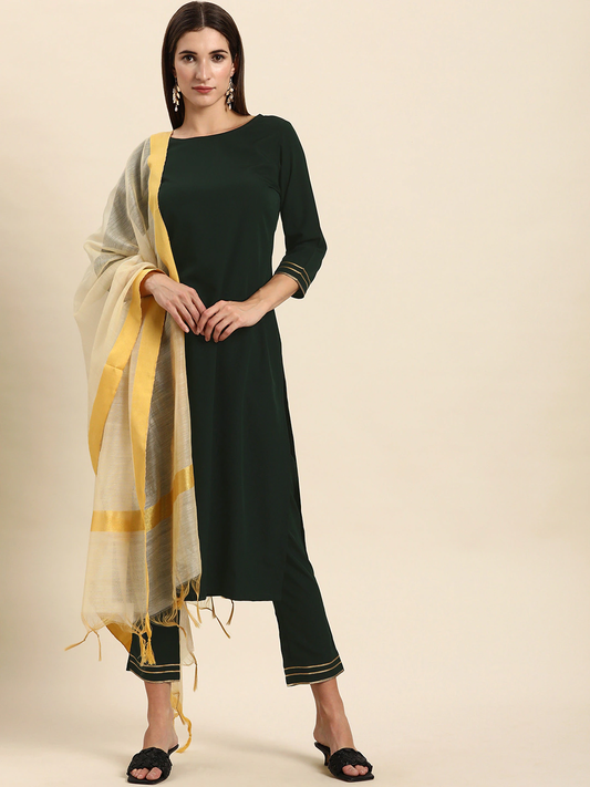 Women Green Kurta with Trousers & Dupatta