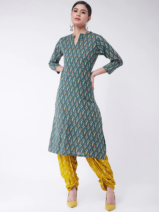 Women Green Printed Kurta with Dhoti Pants