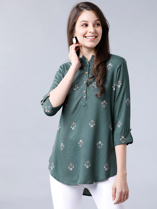 Women Green Printed Tunic