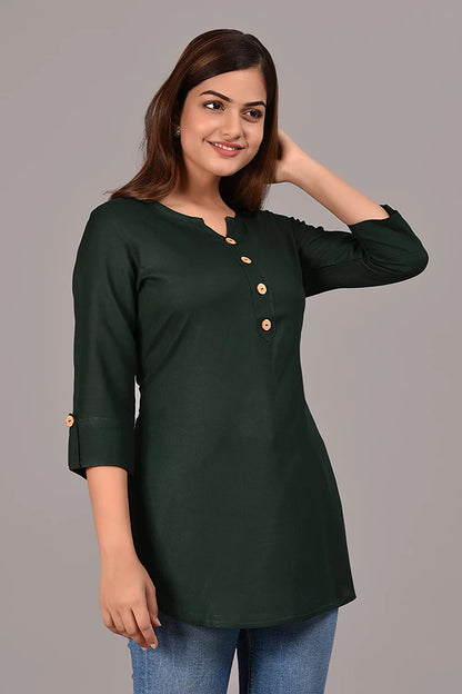 Women Plain Rayon Buttoned Top