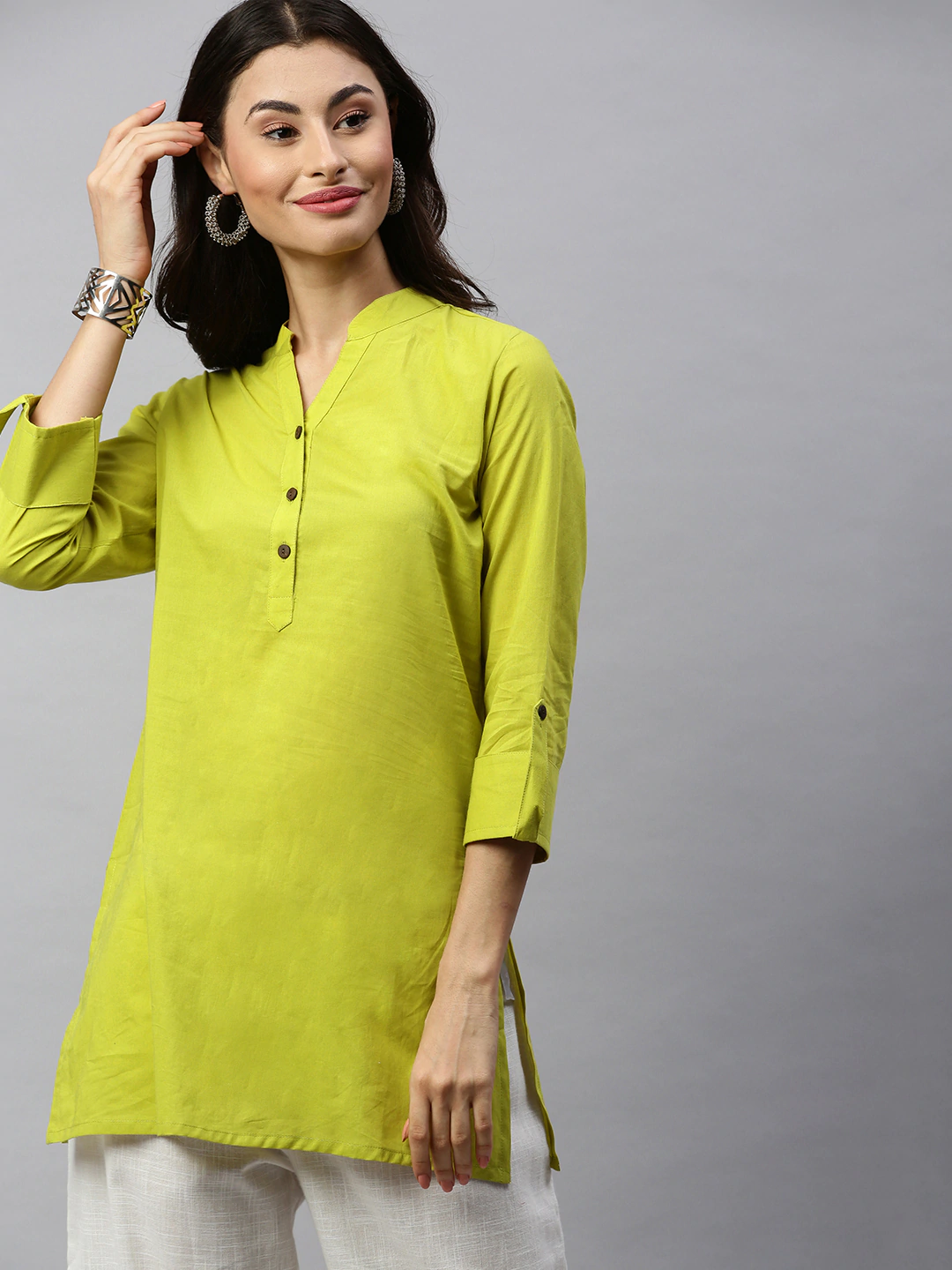 Women Green/Blue Solid Straight Kurti