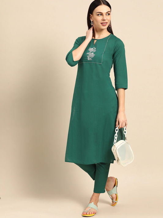 Women Green Pure Cotton Kurta Set