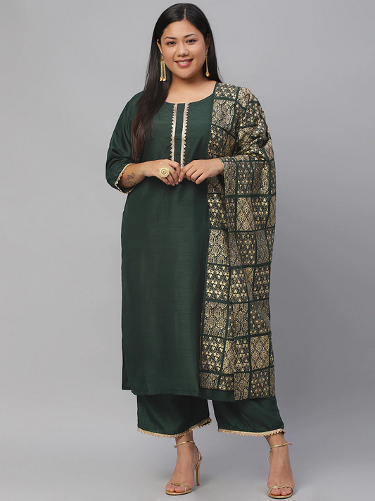 Women Plus Size Kurta with Palazzos & Dupatta