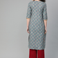 Women Green & Blue Straight Kurta