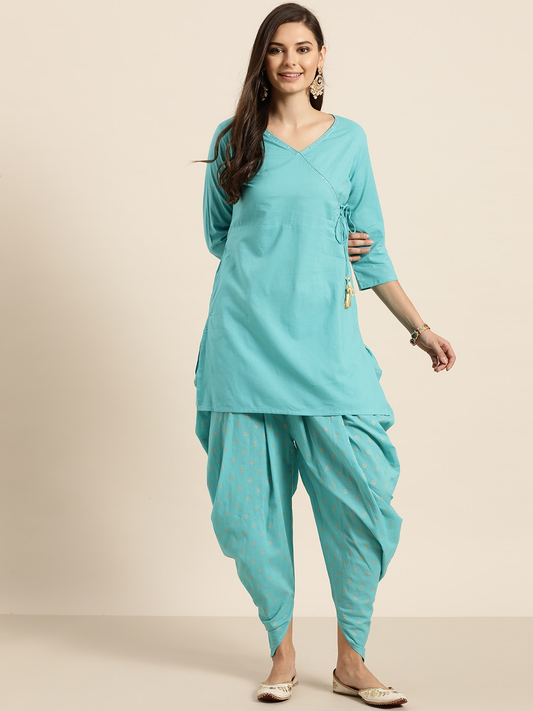 Women Green Solid Pure Cotton Kurta Set
