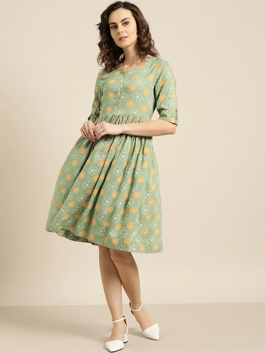 Women Green & Yellow Dress