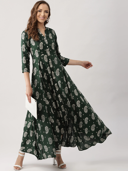 Women Green Printed Maxi Dress