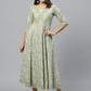 Women Green & Off-White Printed Maxi Dress