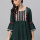 Women Green & Red A-Line Kurti