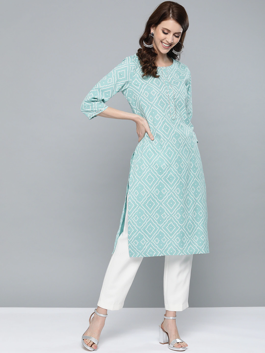 Women Green Straight Kurta