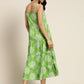 Women Green & White Motifs Printed A-Line Dress