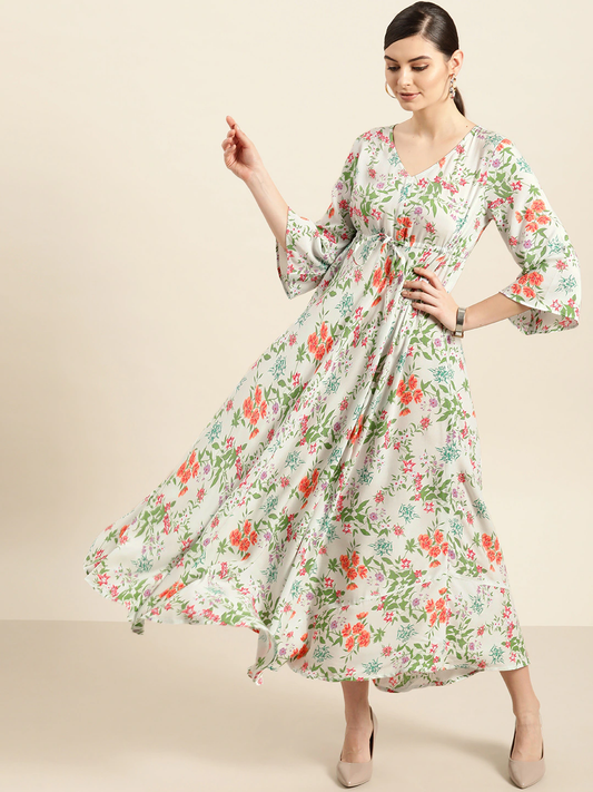 Women Green and Peach-Coloured Anarkali Kurta