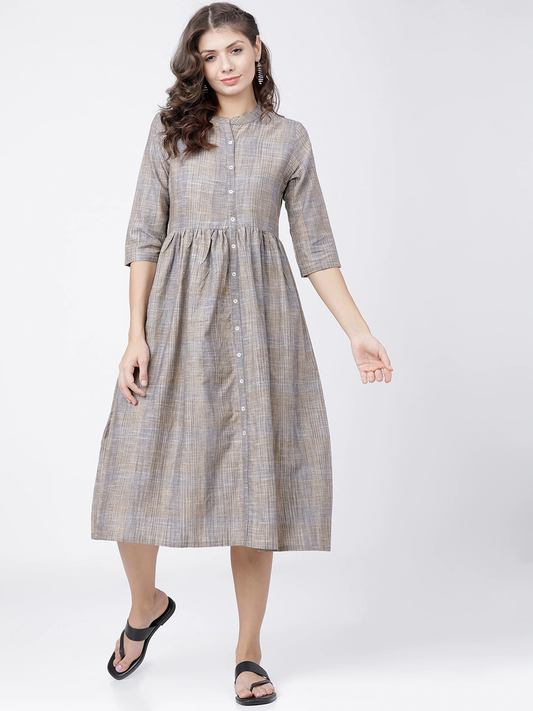 Women Grey Checked A-Line Dress