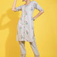 Women Grey Embroidered Pure Cotton Kurta Set