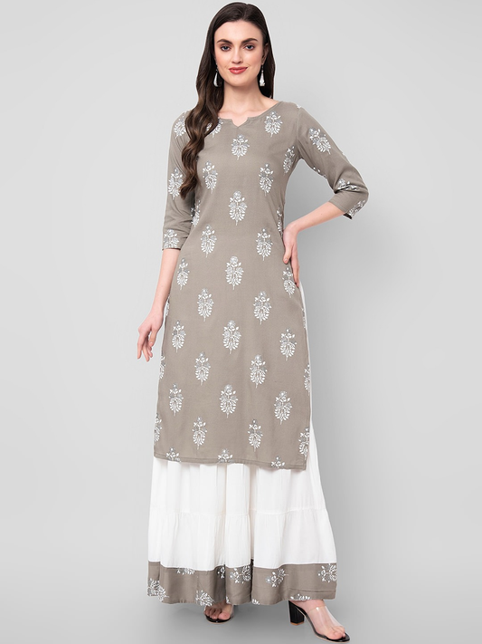 Women Grey Ethnic Motifs Printed Kurta Set