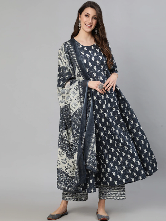 Women Grey Ethnic Motifs Printed Kurta Set