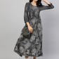 Women Grey Floral Printed Crepe Dress