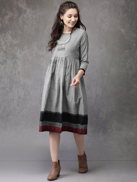 Women Grey Solid A-Line Dress