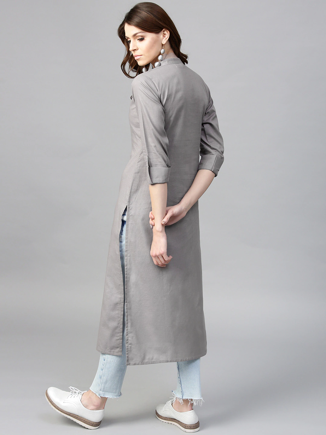 Women Grey Straight Kurta