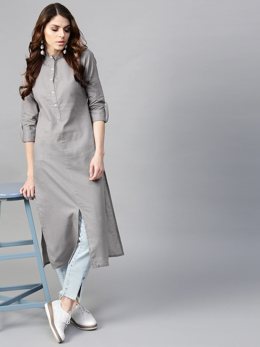 Women Grey Straight Kurta