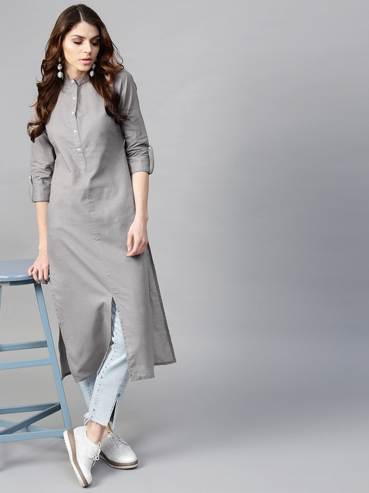 Women Grey Straight Kurta