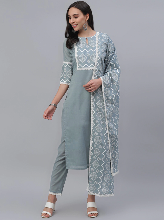 Women Grey Yoke Design Kurta Set