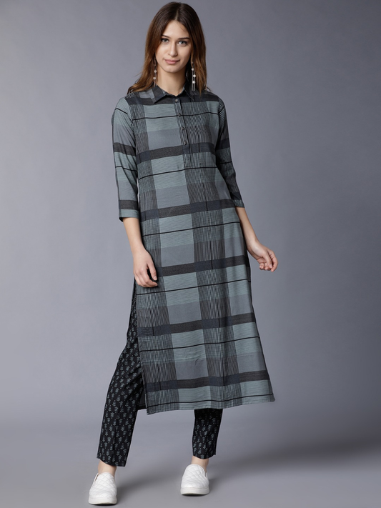Women Grey & Black Printed Kurta Set